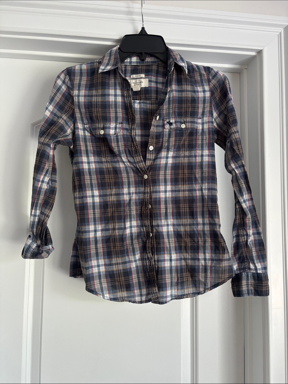 Abercrombie & Fitch Navy, White & Red Plaid Button-Down Shirt